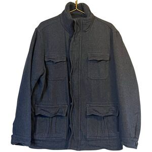 Aeropostale Gray Wool Blend Military Jacket Large Quilted Y2K Outerwear